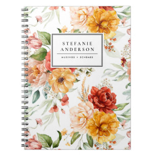 Autumn Watercolor Flowers and Greenery Pattern Notebook