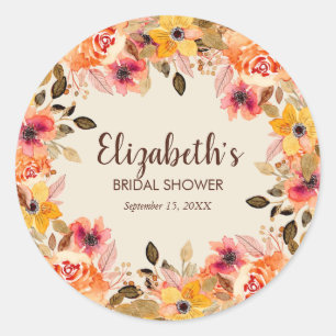 Autumn Watercolor Flowers Bridal Shower Classic Round Sticker