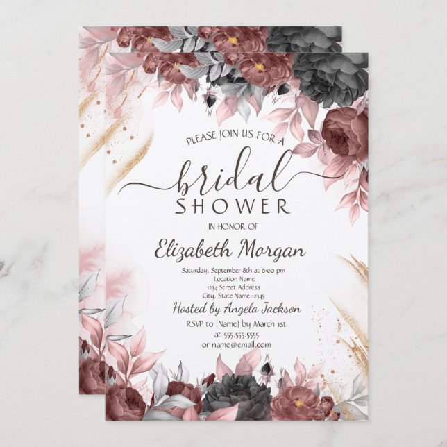 Autumn Watercolor Flowers Bridal Shower   Invitation (Front/Back)