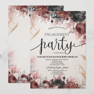 Autumn Watercolor Flowers Engagement  Invitation