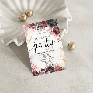 Autumn Watercolor Flowers Engagement  Invitation