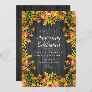 Autumn Watercolor Flowers on Rustic Wood  Invitation