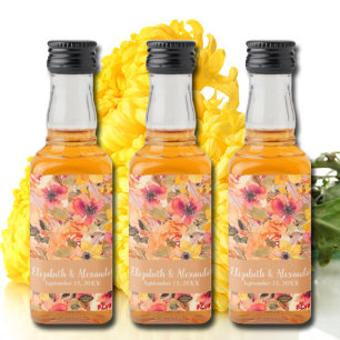 Autumn Watercolor Flowers Wedding Mini Liquor Bottle Label