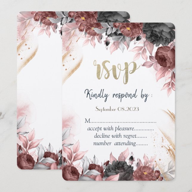 Autumn Watercolor Flowers Wedding RSVP   Invitation (Front/Back)