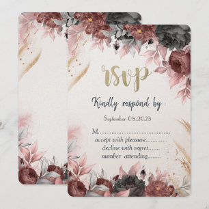 Autumn Watercolor Flowers Wedding RSVP Invitation