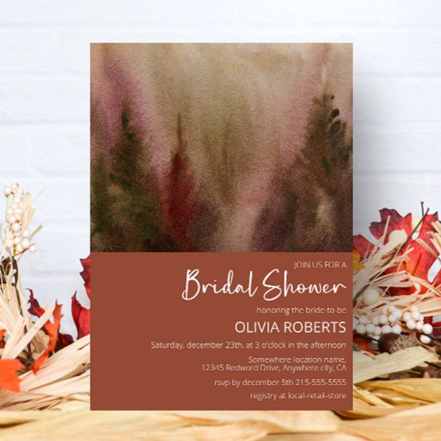 Autumn Watercolor Forest Terracota Bridal Shower Invitation (Creator Uploaded)