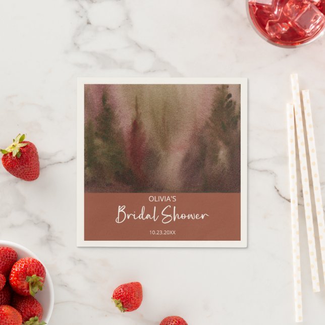 Autumn Watercolor Forest Terracota Bridal Shower Napkin (Insitu)