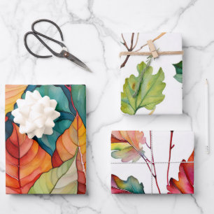 Autumn Watercolor Leaf Elegance Wrapping Paper Sheet