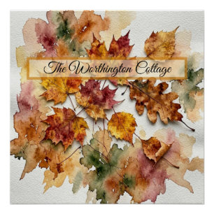 Autumn Watercolor Leaves and Fall Foliage Art Poster