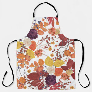 Autumn Watercolor Leaves and Roses Apron