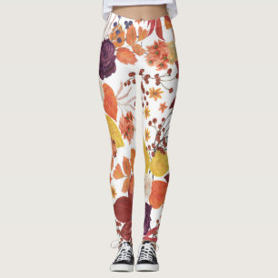 Autumn Watercolor Leaves and Roses Leggings