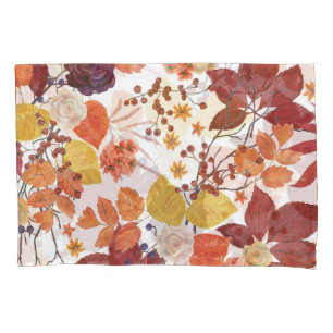 Autumn Watercolor Leaves and Roses Pillowcase