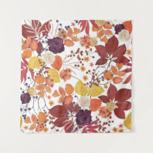 Autumn Watercolor Leaves and Roses Tapestry