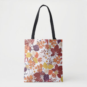 Autumn Watercolor Leaves and Roses Tote Bag