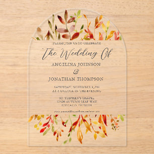 Autumn Watercolor Leaves Chic Fall Wedding Acrylic Invitations