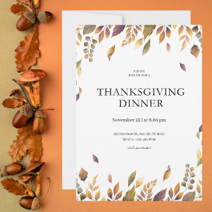 Autumn Watercolor Leaves Thanksgiving Invitation