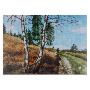 Autumn watercolor painting cutting board