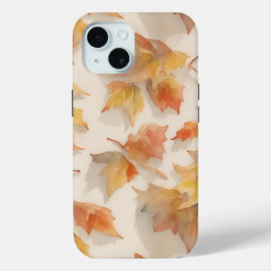 Autumn watercolor pastel leaves background iPhone 15 case