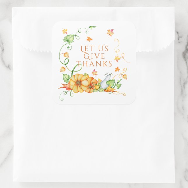 Autumn Watercolor Pumpkin Floral Thanksgiving   Square Sticker (Bag)