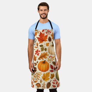 Autumn Watercolor Pumpkins, Fall Leaves & Woodland Apron