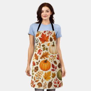 Autumn Watercolor Pumpkins, Fall Leaves & Woodland Apron