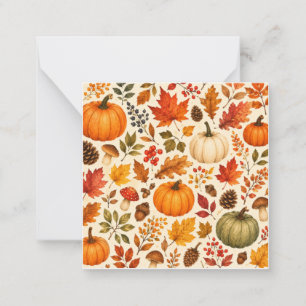 Autumn Watercolor Pumpkins, Fall Leaves & Woodland Card