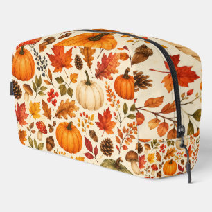 Autumn Watercolor Pumpkins, Fall Leaves & Woodland Dopp Kit