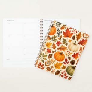 Autumn Watercolor Pumpkins, Fall Leaves & Woodland Planner