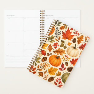 Autumn Watercolor Pumpkins, Fall Leaves & Woodland Planner