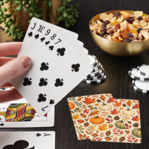 Autumn Watercolor Pumpkins, Fall Leaves & Woodland Playing Cards