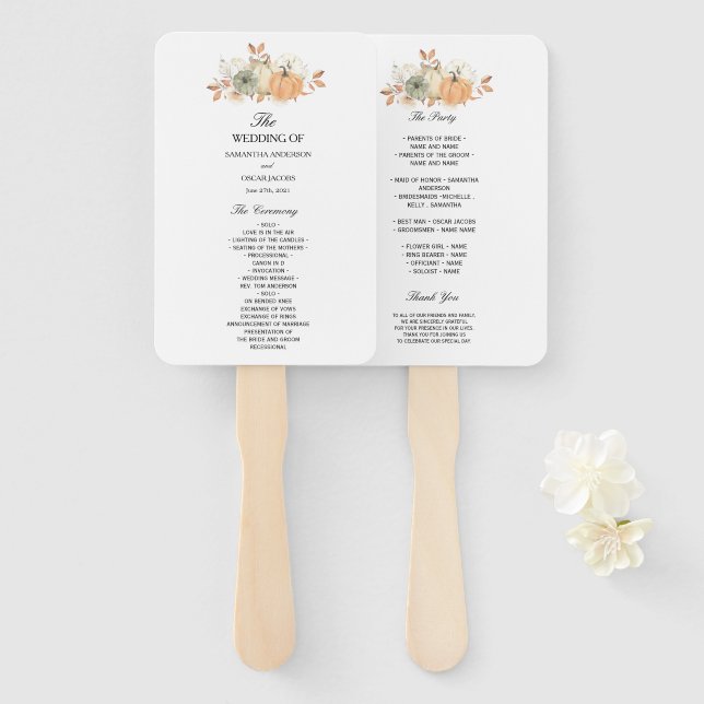 Autumn Watercolor Pumpkins & Flowers Hand Fan (Front and Back)