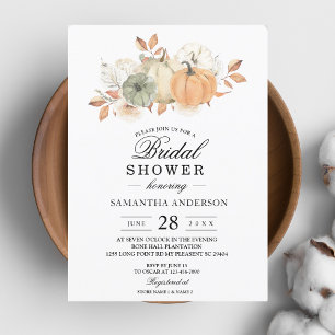Autumn Watercolor Pumpkins & Flowers Invitation