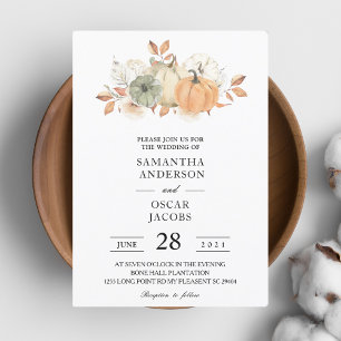 Autumn Watercolor Pumpkins & Flowers Invitation