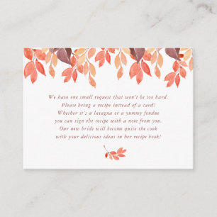 Autumn Watercolor Recipe Request Bridal Shower Enclosure Card