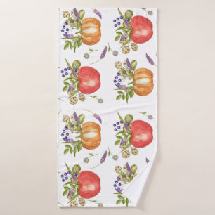 Autumn Watercolor, Seamless Composition. Bath Towel