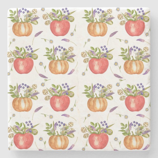 Autumn Watercolor, Seamless Composition. Stone Coaster (Front)