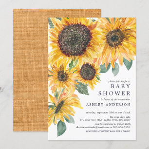 Autumn Watercolor Sunflowers Floral Baby Shower Invitation