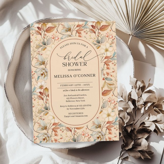 Autumn watercolor wildflowers boho arch invitation (Autumn watercolor wildflowers boho arch invitation)