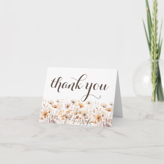 Autumn Watercolor Wildflowers Thank You Card (Front)