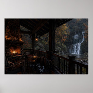 Autumn Waterfall Porch Poster