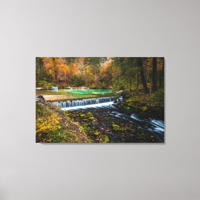 Autumn waterfall scenery at Kamniška Bistrica, Slo Canvas Print (Front)