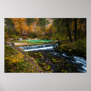Autumn waterfall scenery at Kamniška Bistrica, Slo Poster