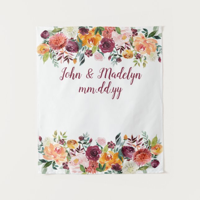 Autumn Wedding Backdrop Fall Reception Photo Booth Tapestry (Front)