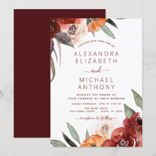 Autumn Wedding Burgundy Floral  Invitation