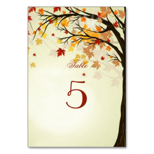 Autumn Wedding Country Fall Leaves Table Number