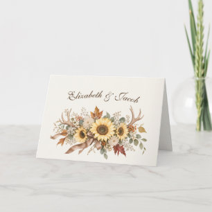 Autumn Wedding Deer Antlers and Sunflowers Card