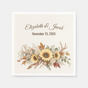 Autumn Wedding Deer Antlers and Sunflowers Napkin
