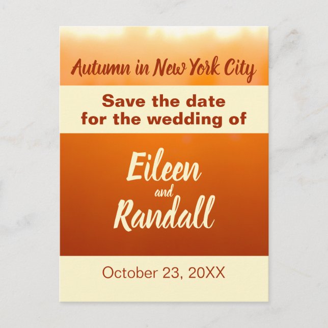 Autumn Wedding Fall Colours Orange Save the Date Postcard (Front)