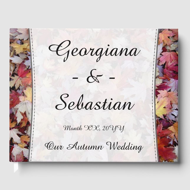 Autumn Wedding Fallen Leaves + Customised Names Guest Book (Front)
