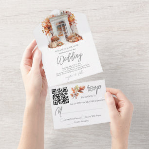 Autumn Wedding Front Door Rsvp QR Code All In One Invitation